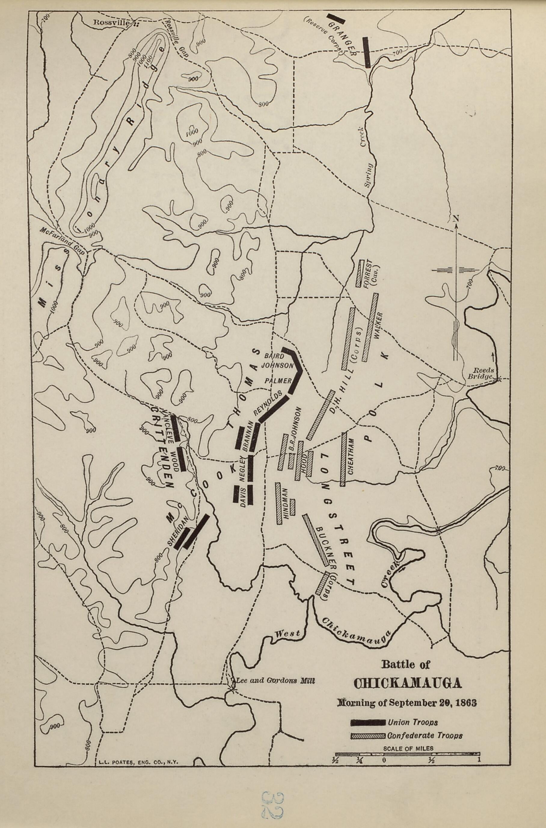 This old map of Battle of Chickamauga, Sept. 29, 1863 from American Civil War Atlas from 1914 was created by G. J. (Gustav Joseph) Fiebeger in 1914