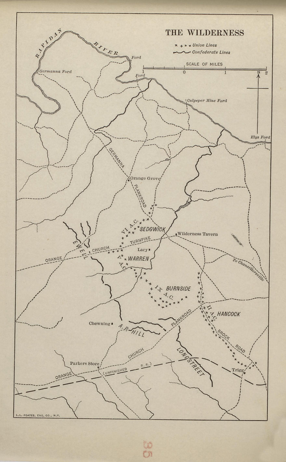 This old map of The Wilderness from American Civil War Atlas from 1914 was created by G. J. (Gustav Joseph) Fiebeger in 1914