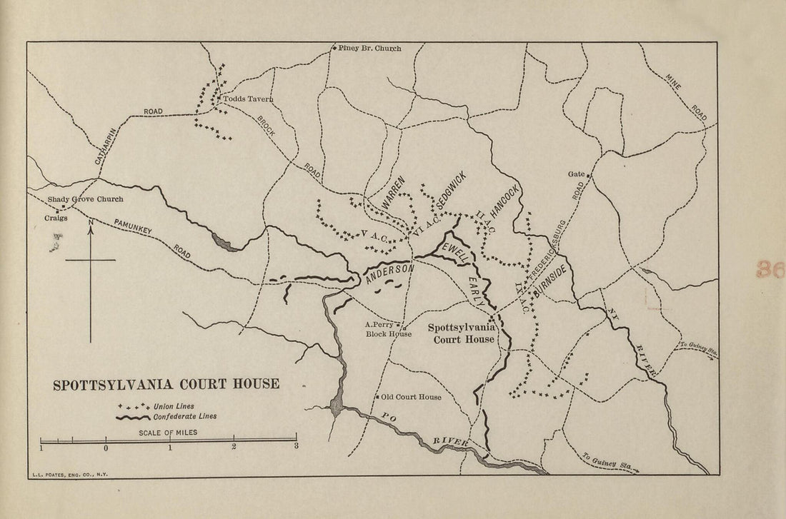 This old map of Spotsylvania Court House from American Civil War Atlas from 1914 was created by G. J. (Gustav Joseph) Fiebeger in 1914