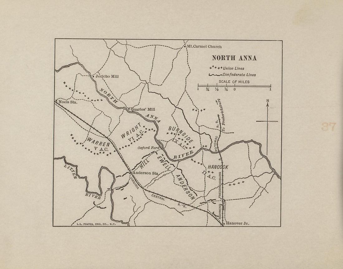 This old map of North Anna from American Civil War Atlas from 1914 was created by G. J. (Gustav Joseph) Fiebeger in 1914