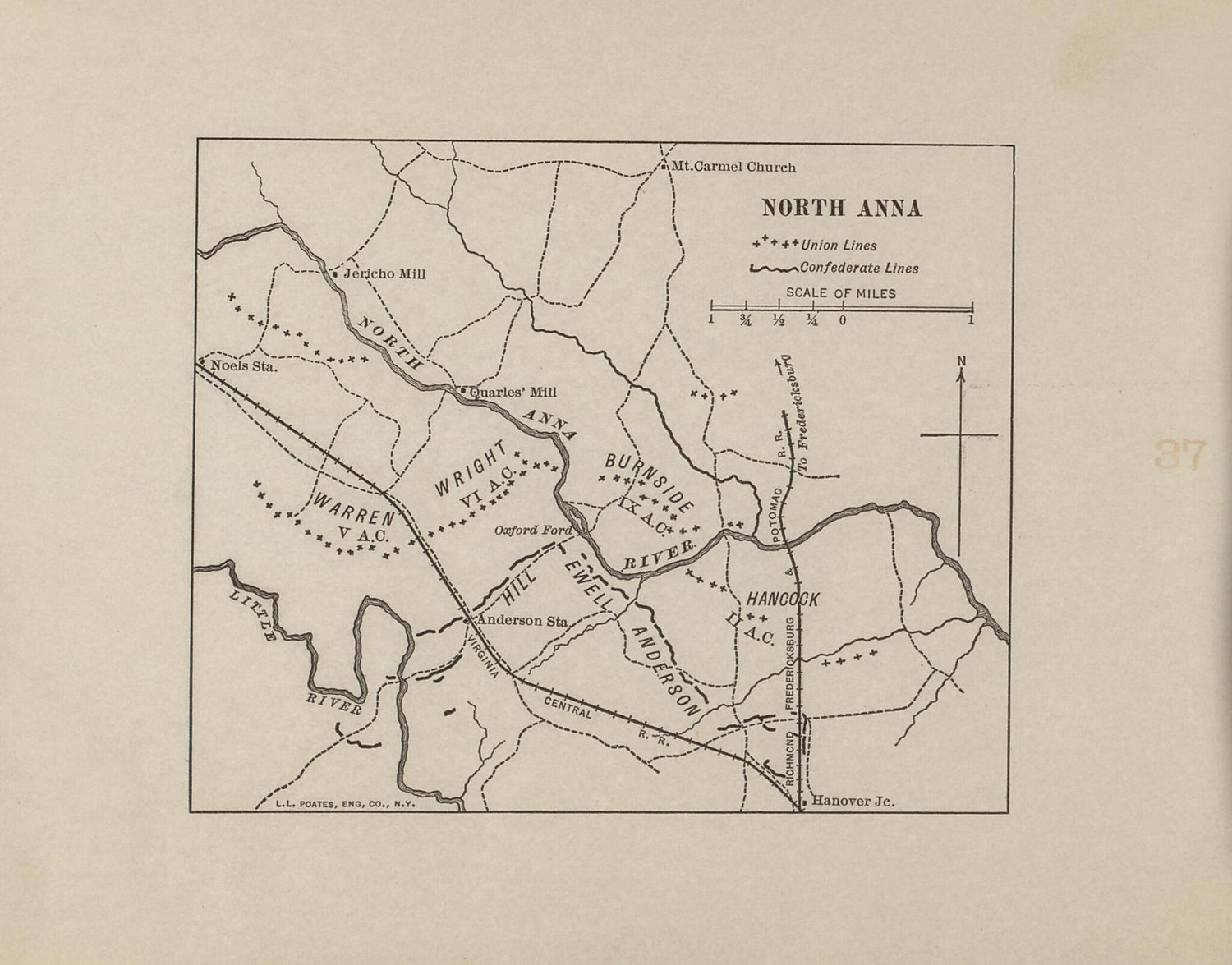 This old map of North Anna from American Civil War Atlas from 1914 was created by G. J. (Gustav Joseph) Fiebeger in 1914