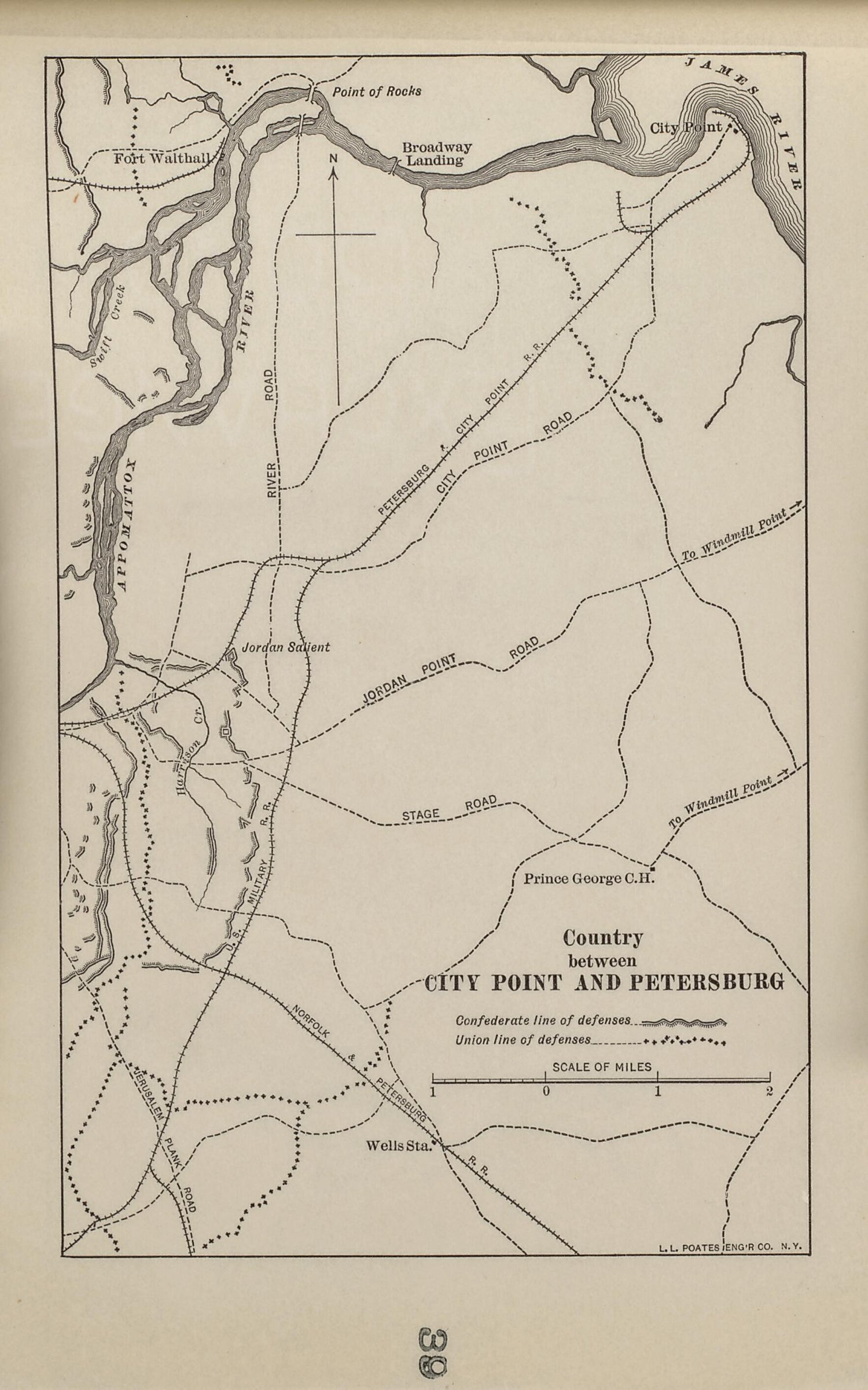 This old map of Country Between City Point and Petersburg from American Civil War Atlas from 1914 was created by G. J. (Gustav Joseph) Fiebeger in 1914