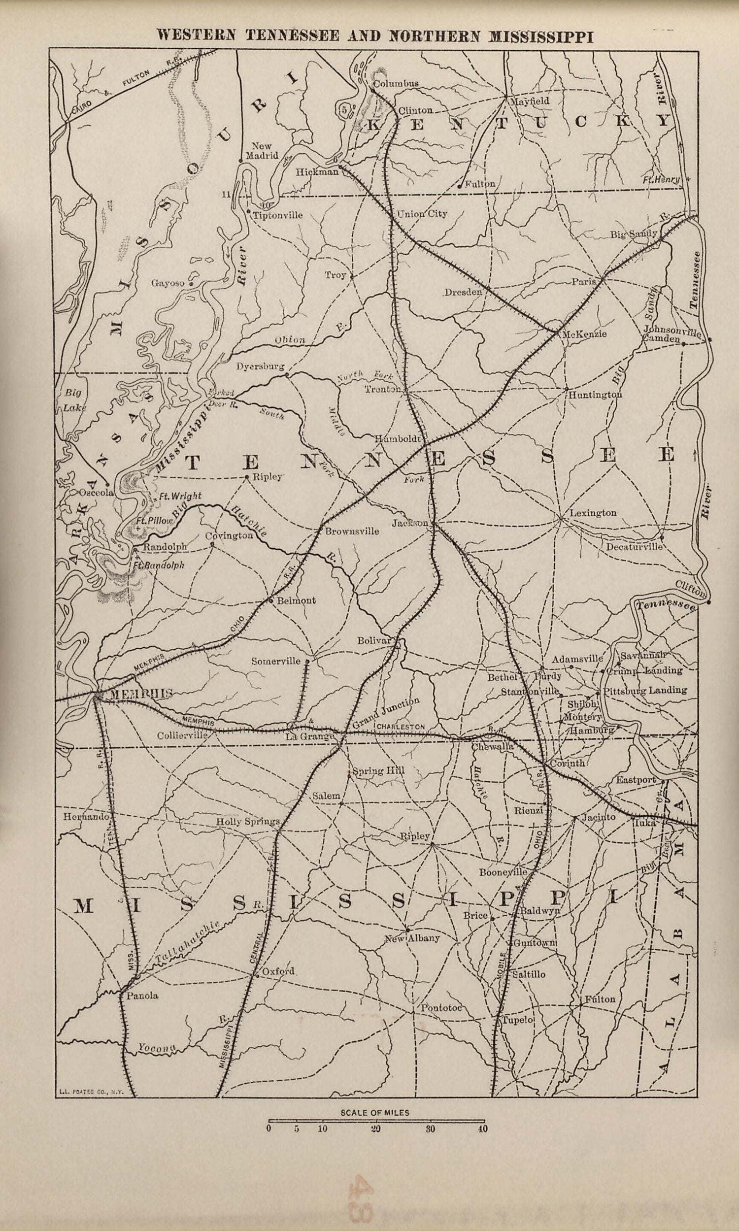 This old map of Western Tennessee and Northern Mississippi from American Civil War Atlas from 1914 was created by G. J. (Gustav Joseph) Fiebeger in 1914