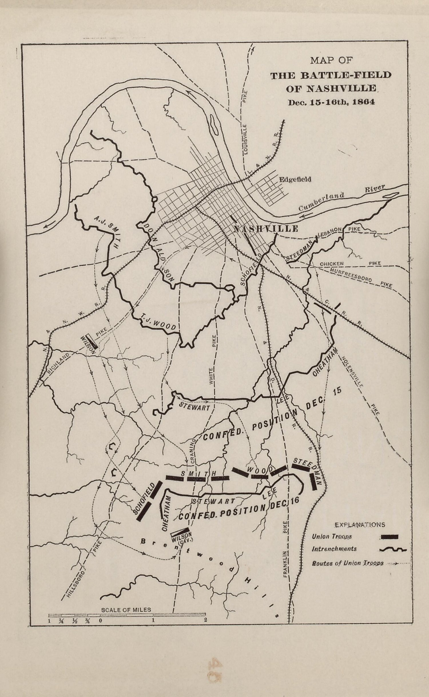 This old map of Battlefield of Nashville, Dec. 15-16, 1864 from American Civil War Atlas from 1914 was created by G. J. (Gustav Joseph) Fiebeger in 1914