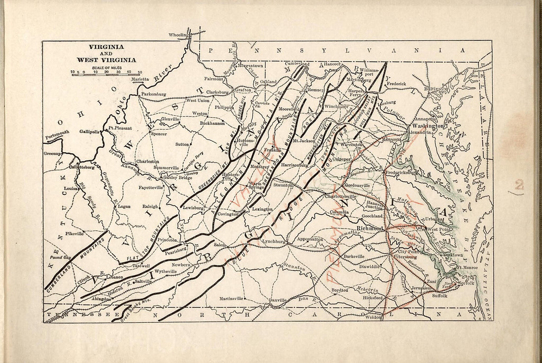 This old map of Virginia and West Virginia from American Civil War Atlas from 1914 was created by G. J. (Gustav Joseph) Fiebeger in 1914