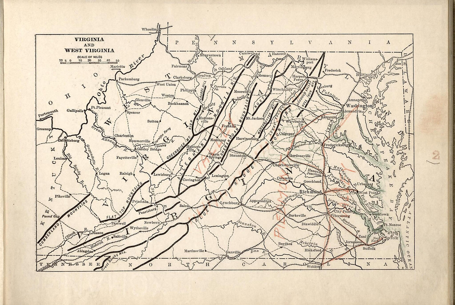 This old map of Virginia and West Virginia from American Civil War Atlas from 1914 was created by G. J. (Gustav Joseph) Fiebeger in 1914