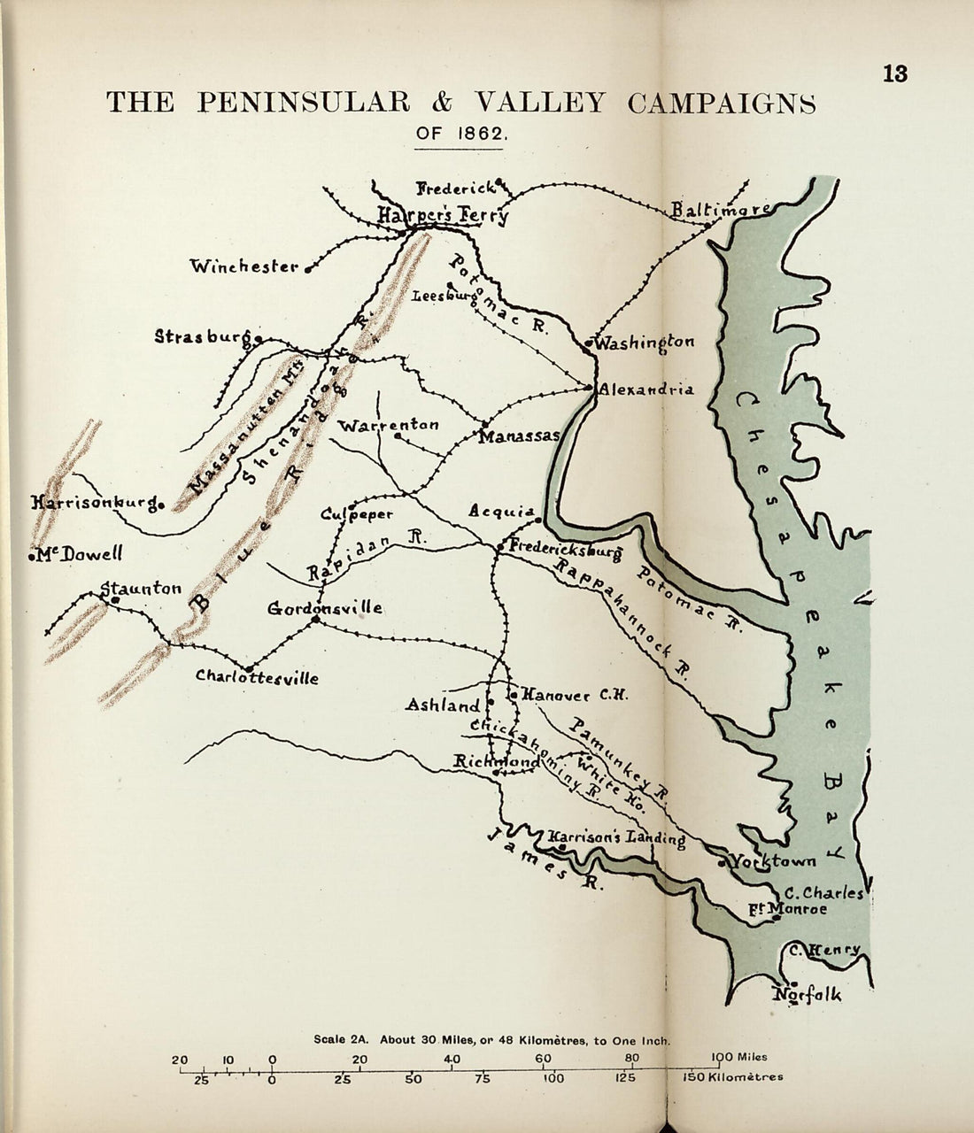 This old map of Peninsular and Valley Campaigns of 1862 from the American Civil War--maps. from 1910 was created by John Formby in 1910