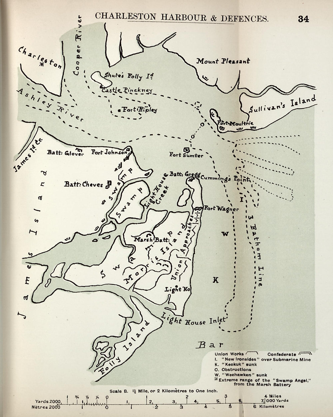 This old map of Charleston Harbour and Defences from the American Civil War--maps. from 1910 was created by John Formby in 1910