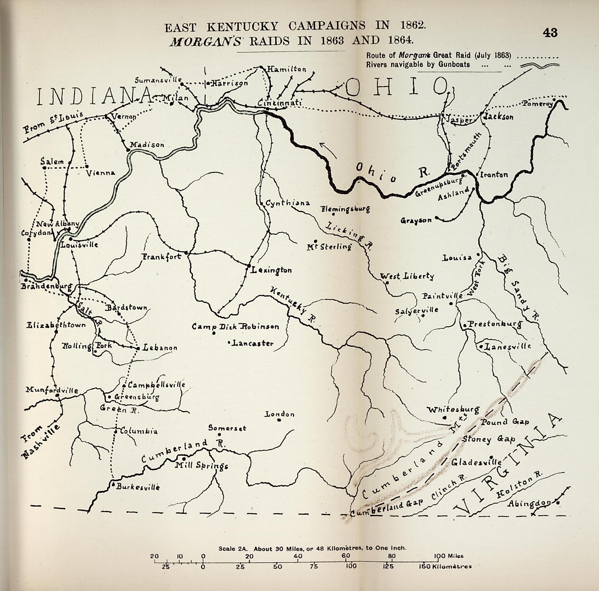 This old map of East Kentucky Campaigns In 1862, Morgan&