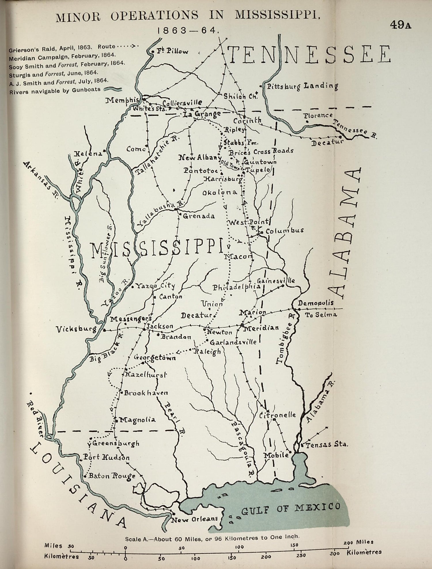 This old map of Minor Operations In Mississippi, 1863-1864 from the American Civil War--maps. from 1910 was created by John Formby in 1910