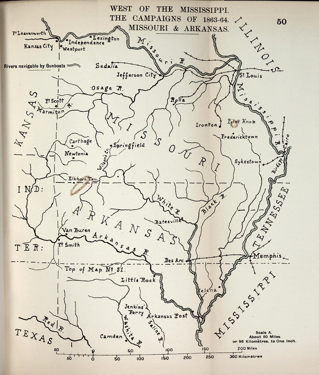 This old map of West of the Mississippi, Campaigns of 1863-1864, Missouri and Arkansas from the American Civil War--maps. from 1910 was created by John Formby in 1910