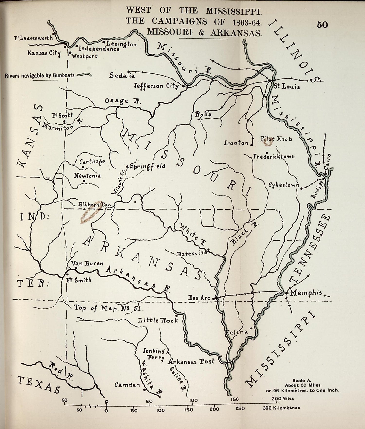 This old map of West of the Mississippi, Campaigns of 1863-1864, Missouri and Arkansas from the American Civil War--maps. from 1910 was created by John Formby in 1910