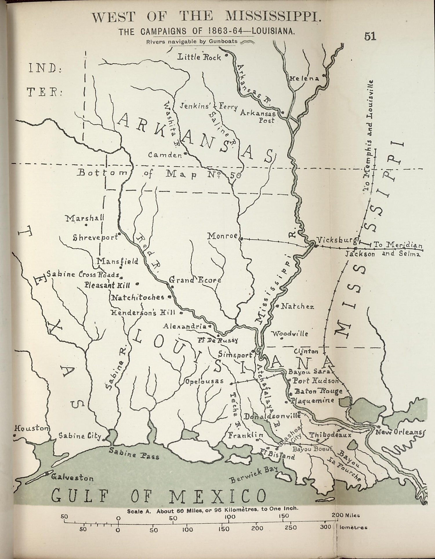 This old map of West of the Mississippi, Campaigns of 1863-1864, Louisiana from the American Civil War--maps. from 1910 was created by John Formby in 1910