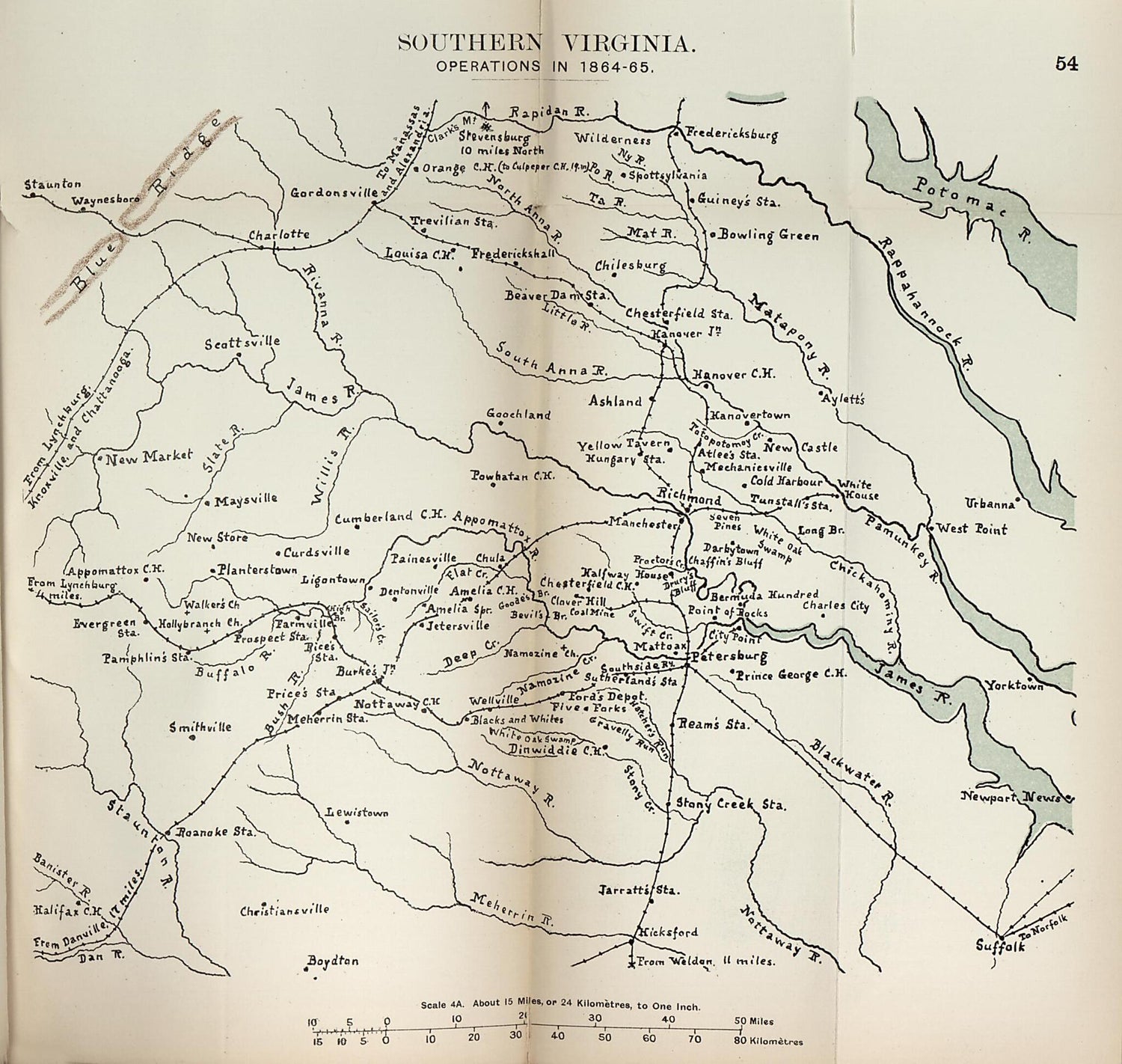 This old map of Southern Virginia Operations In 1864-1865 from the American Civil War--maps. from 1910 was created by John Formby in 1910