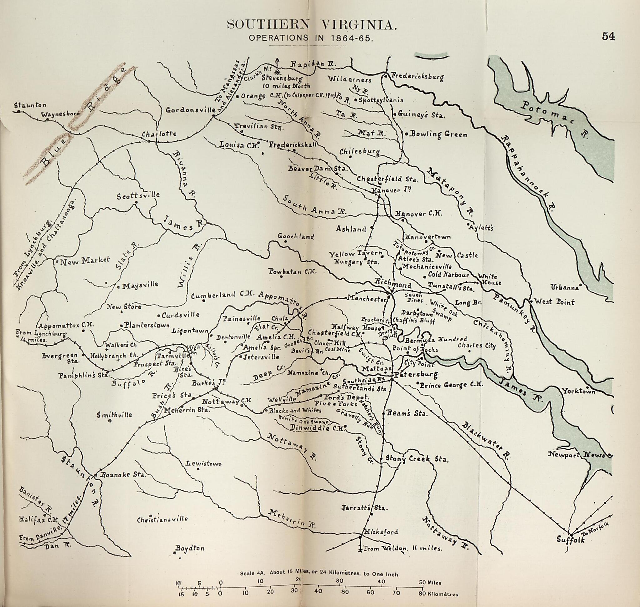 This old map of Southern Virginia Operations In 1864-1865 from the American Civil War--maps. from 1910 was created by John Formby in 1910