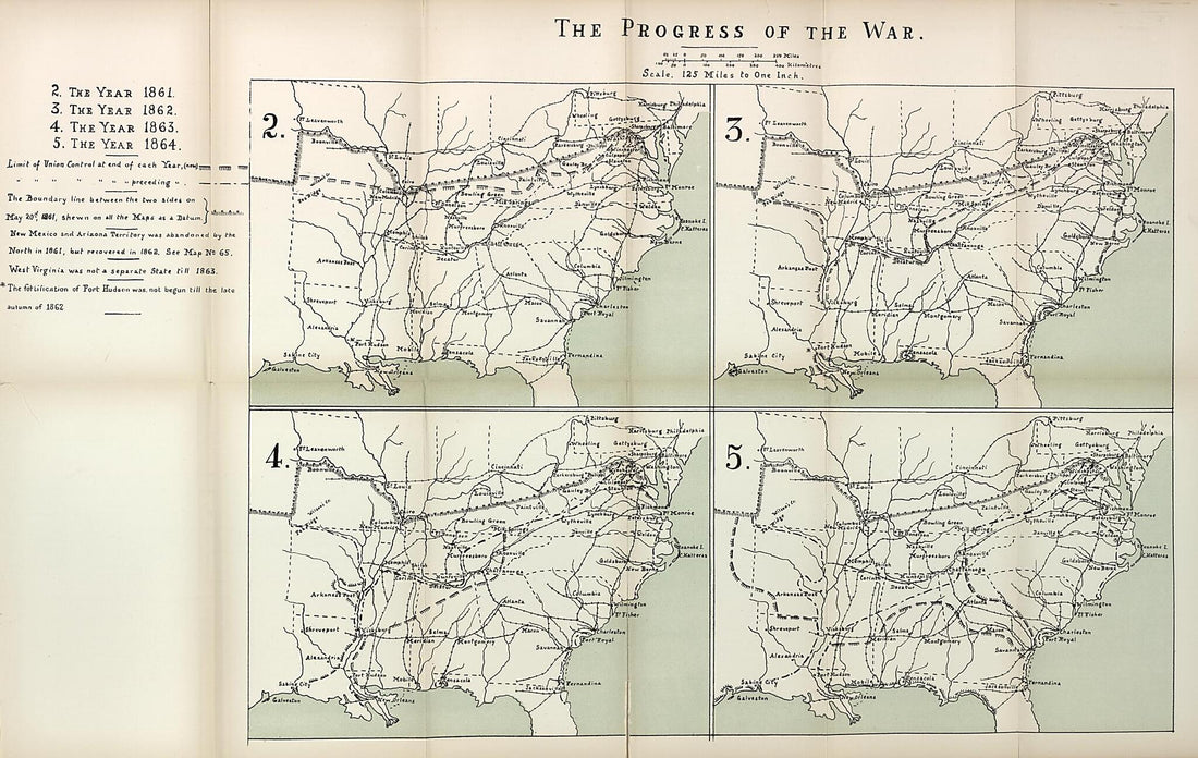 This old map of Progress of the War, 1861-1864, from the American Civil War--maps. from 1910 was created by John Formby in 1910