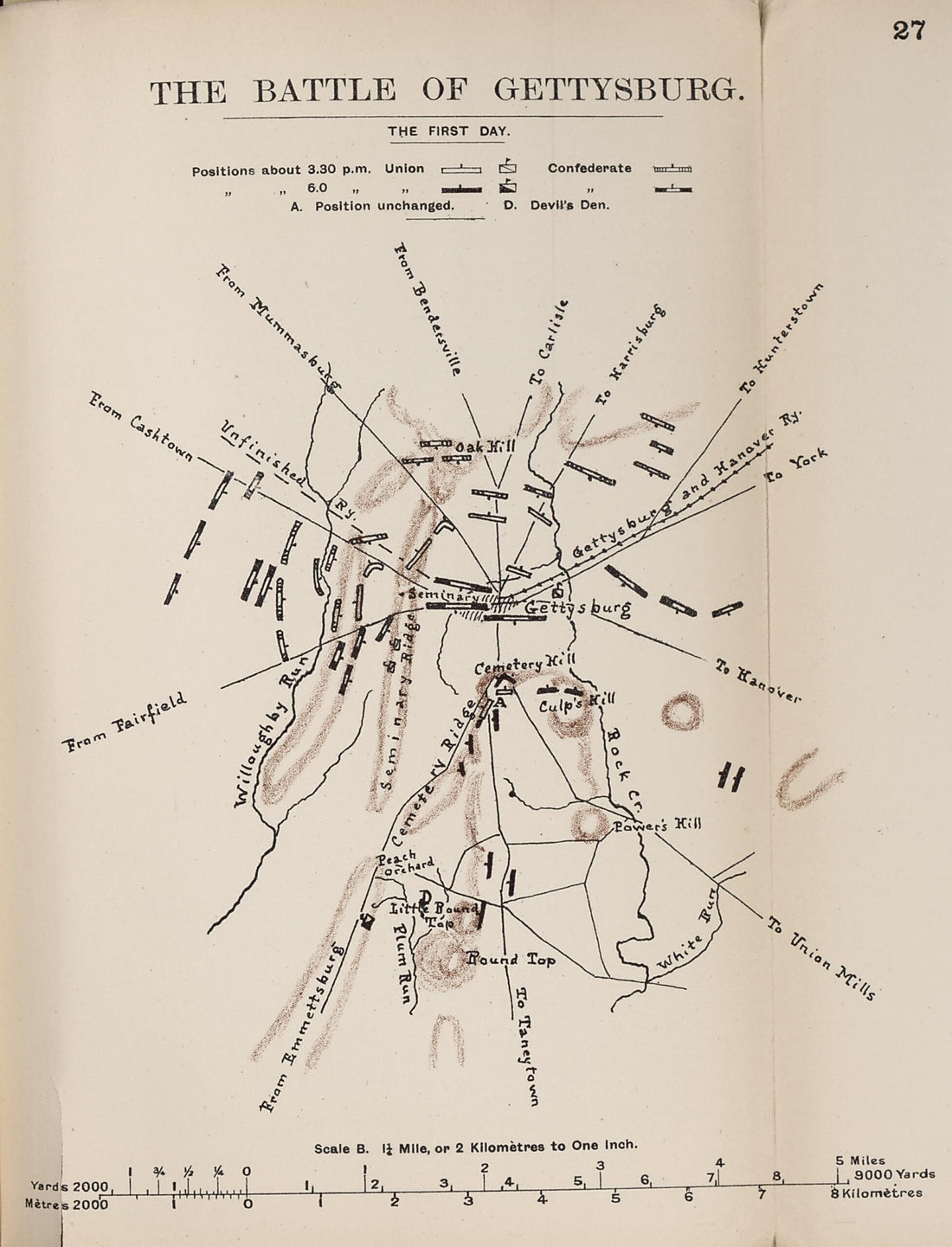 This old map of Battle of Gettysburg, the First Day from the American Civil War--maps. from 1910 was created by John Formby in 1910