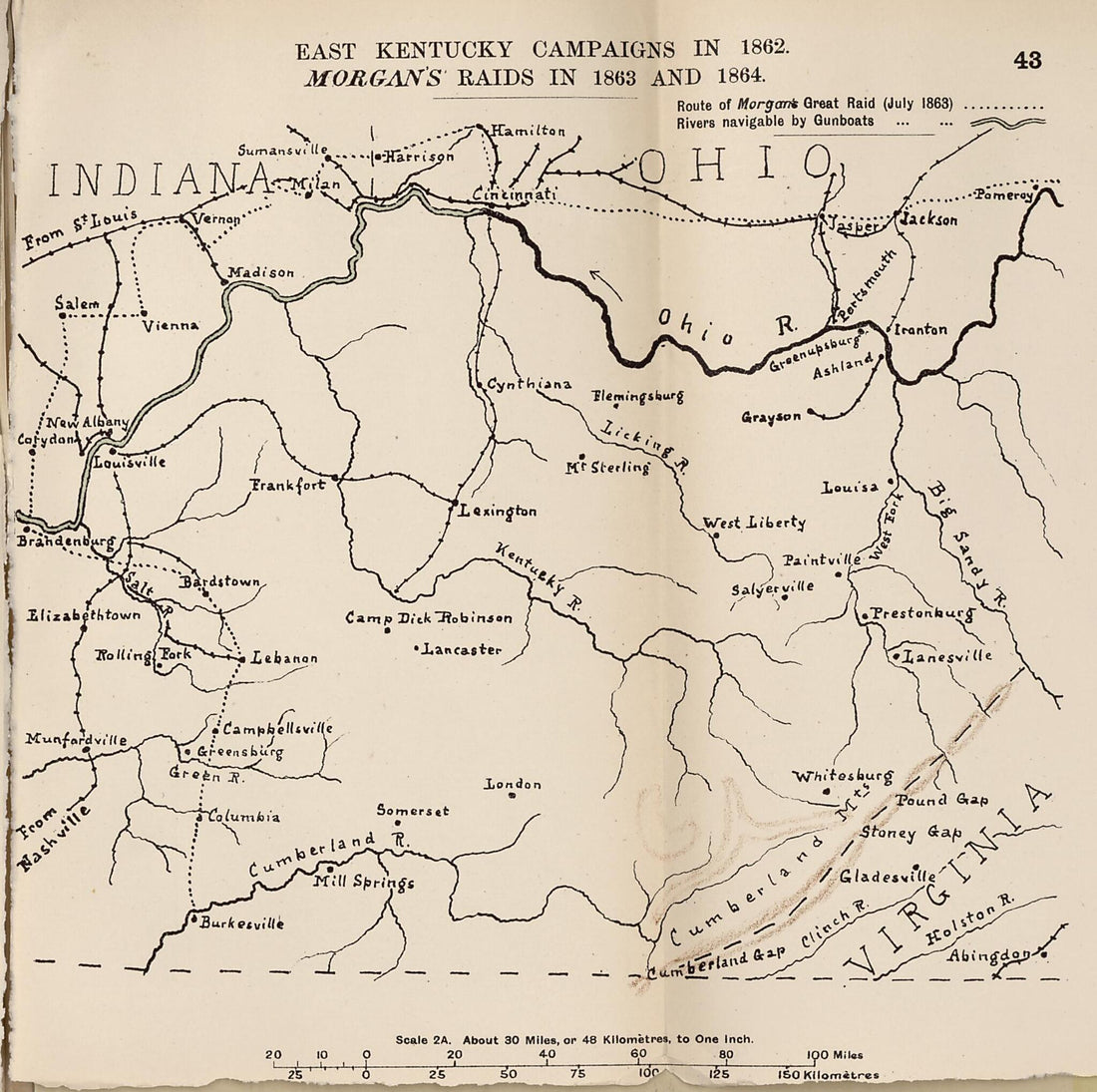 This old map of East Kentucky Campaigns In 1862, Morgan&