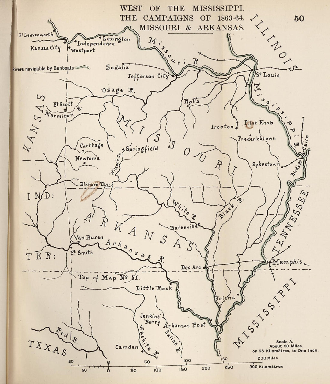 This old map of West of the Mississippi, Campaigns of 1863-1864, Missouri and Arkansas from the American Civil War--maps. from 1910 was created by John Formby in 1910