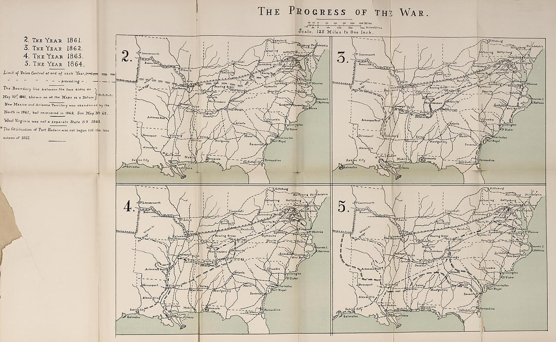 This old map of Progress of the War, 1861-1864, from the American Civil War--maps. from 1910 was created by John Formby in 1910