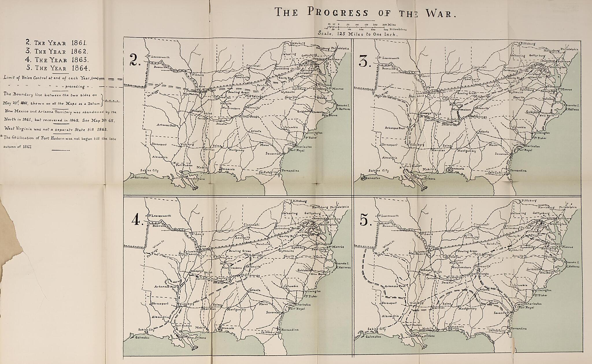 This old map of Progress of the War, 1861-1864, from the American Civil War--maps. from 1910 was created by John Formby in 1910