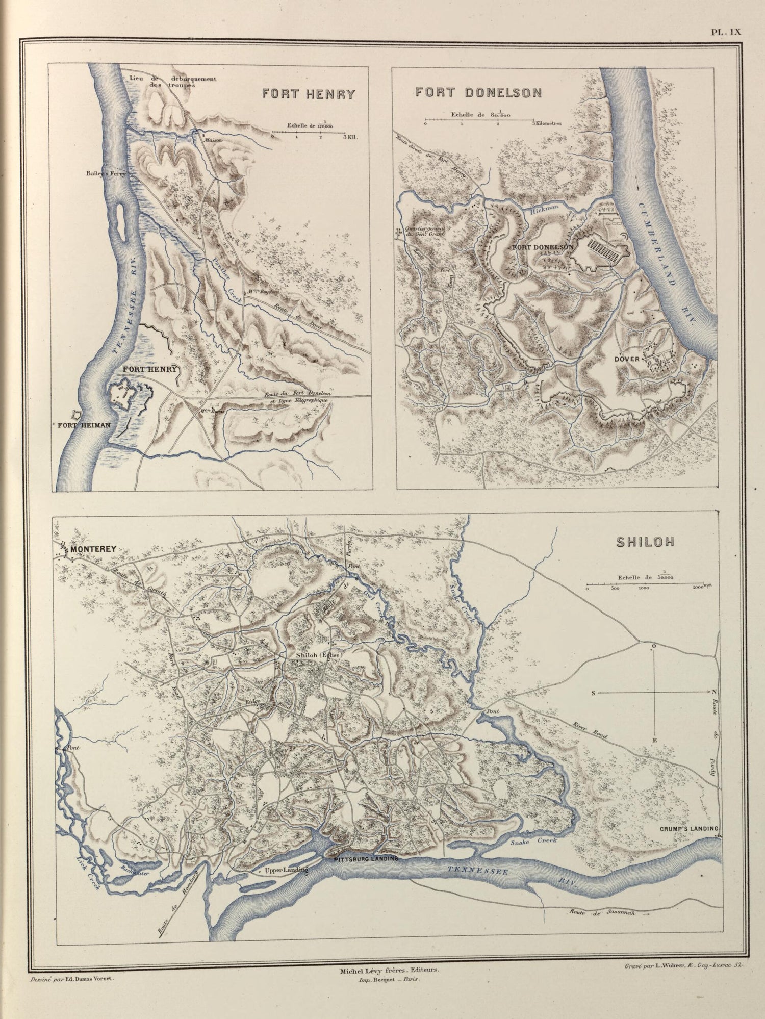 This old map of Fort Henry, Fort Donelson, Shiloh from Histoire De La Guerre Civile En Amérique, Par M. Le Comte De Paris--cartes Et Planches from 1890 was created by Louis-Philippe-Albert D&