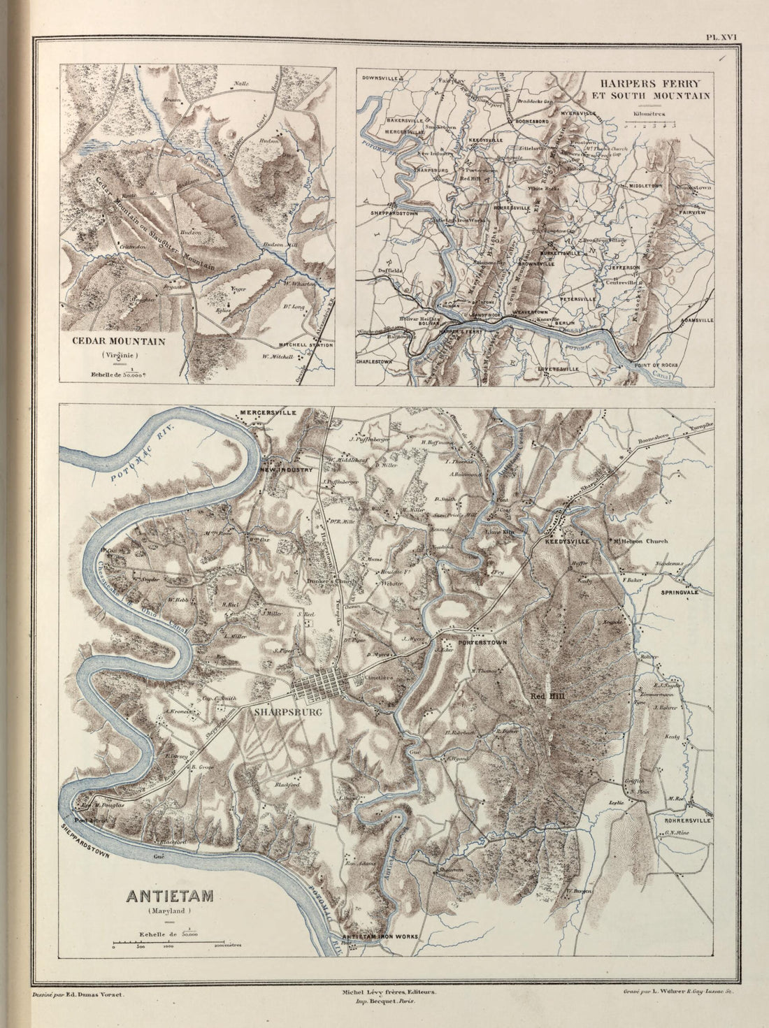 This old map of Cedar Mountain (Virginie), Harpers Ferry Et South Mountain,  Antietam (Maryland) from Histoire De La Guerre Civile En Amérique, Par M. Le Comte De Paris--cartes Et Planches from 1890 was created by Louis-Philippe-Albert D&