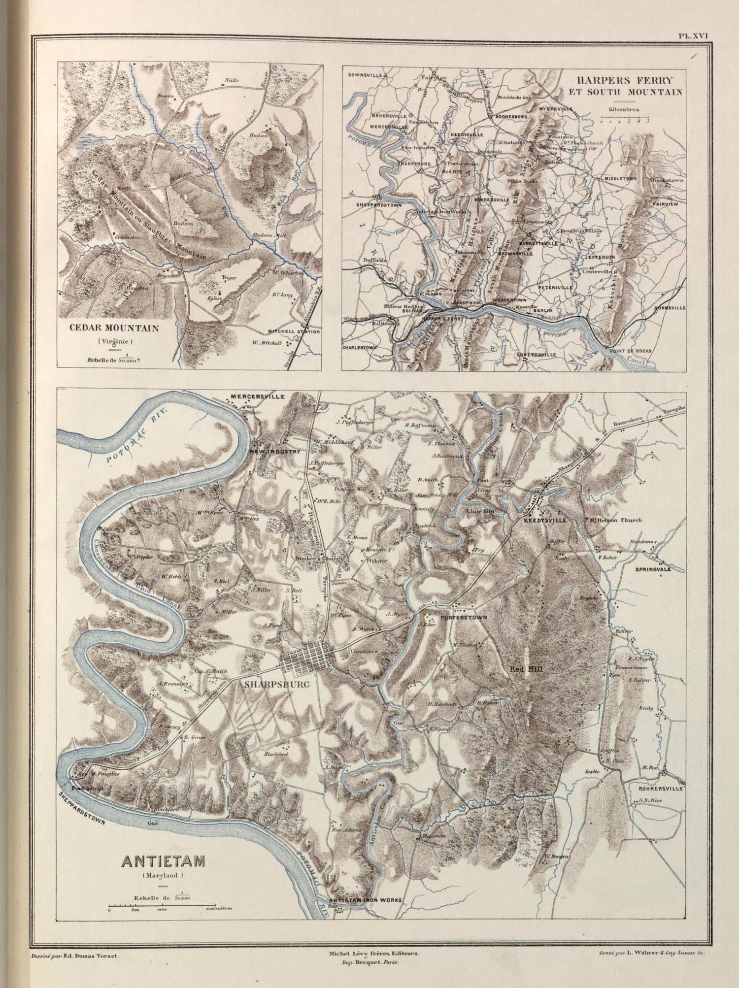 This old map of Cedar Mountain (Virginie), Harpers Ferry Et South Mountain,  Antietam (Maryland) from Histoire De La Guerre Civile En Amérique, Par M. Le Comte De Paris--cartes Et Planches from 1890 was created by Louis-Philippe-Albert D&