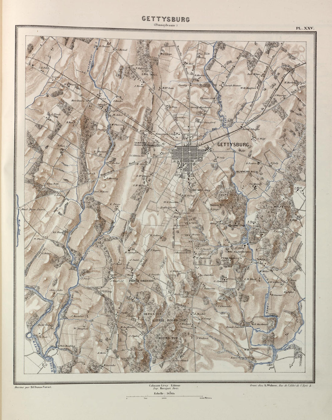 This old map of Gettysburg (Pa.) from Histoire De La Guerre Civile En Amérique, Par M. Le Comte De Paris--cartes Et Planches from 1890 was created by Louis-Philippe-Albert D&