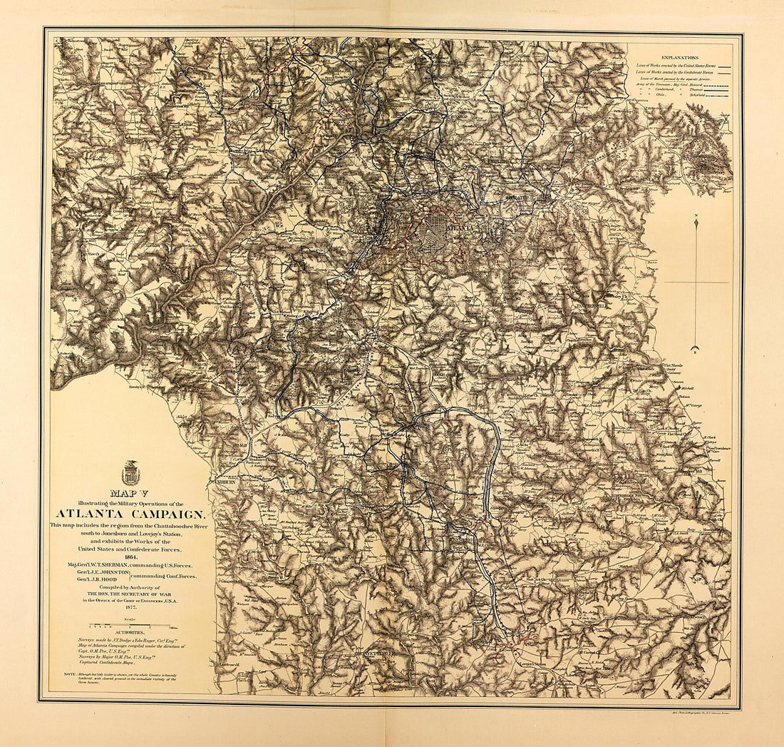 This old map of Atlanta Campaign,includes Chattahoochee River to Jonesboro and Lovejoy&