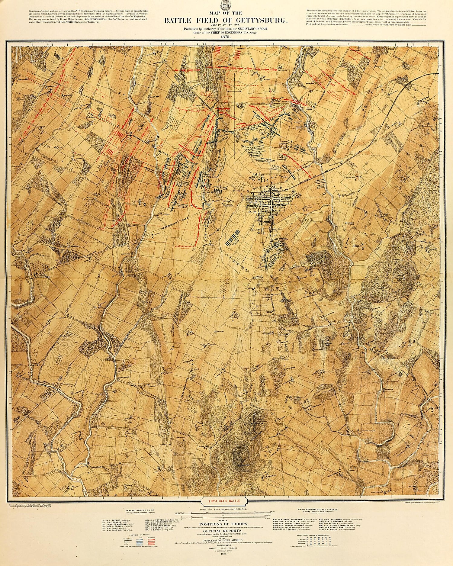 This old map of Map of the Battle Field of Gettysburg, First Day&