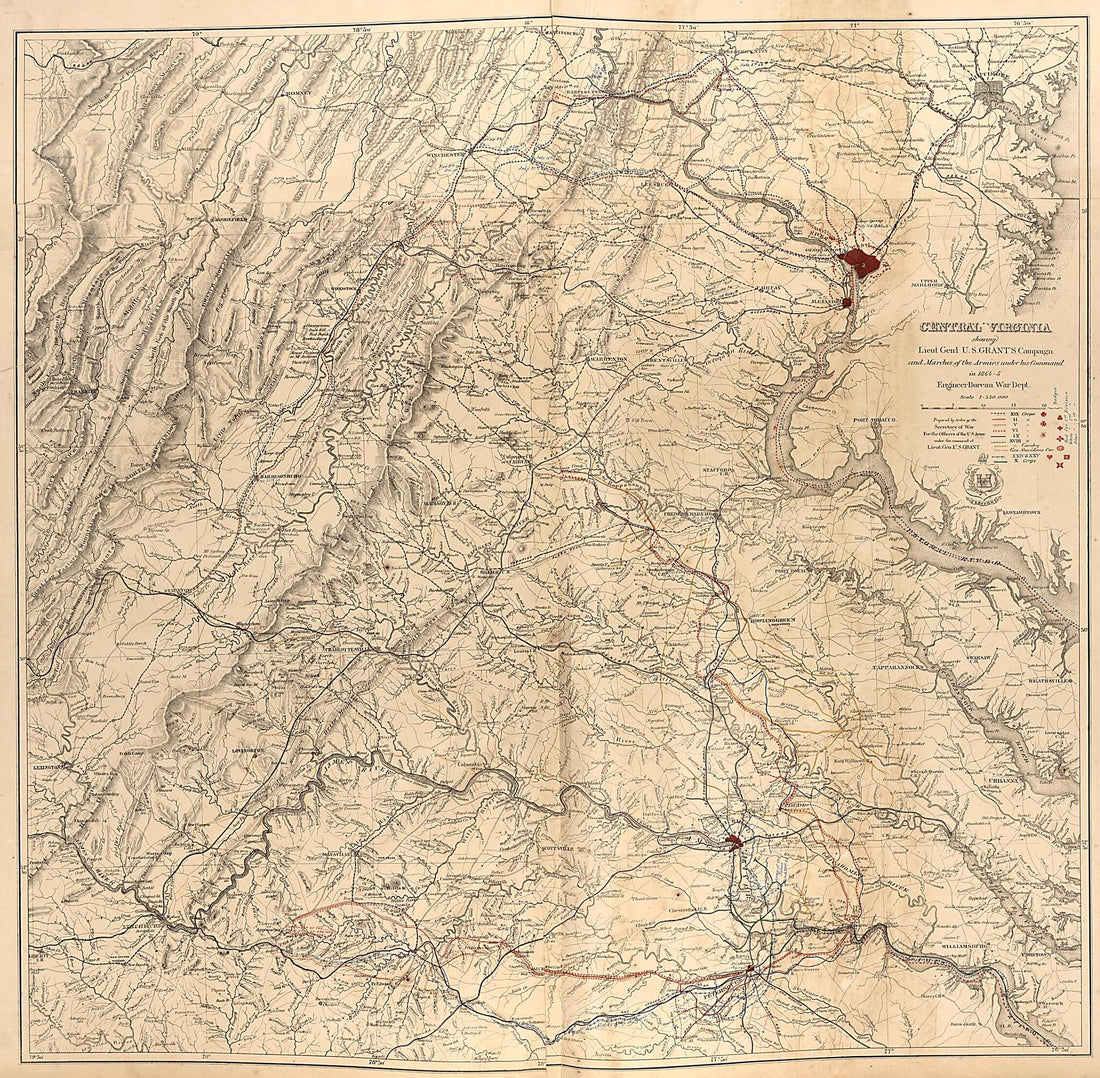 This old map of Central Va., 1864-65; Operations of the Armies of the Potomac and James from Military Maps. from 1879 was created by  United States. Army. Corps of Engineers in 1879