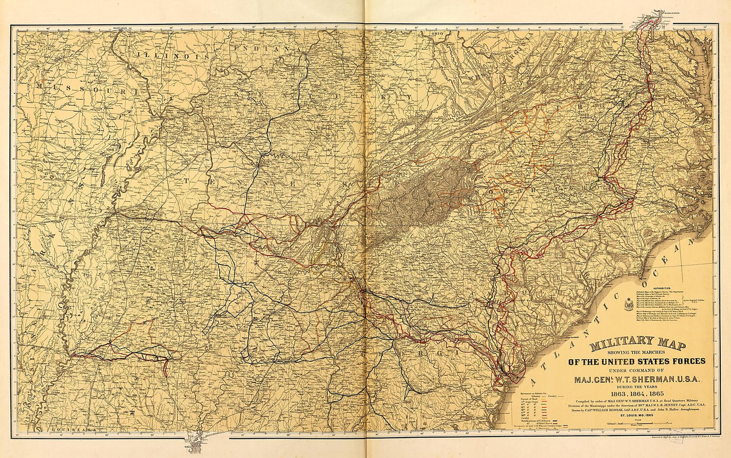 This old map of Military Map Showing Marches Under the Command of Maj. Gen. W.T. Sherman,1863-65 from Military Maps. from 1879 was created by  United States. Army. Corps of Engineers in 1879