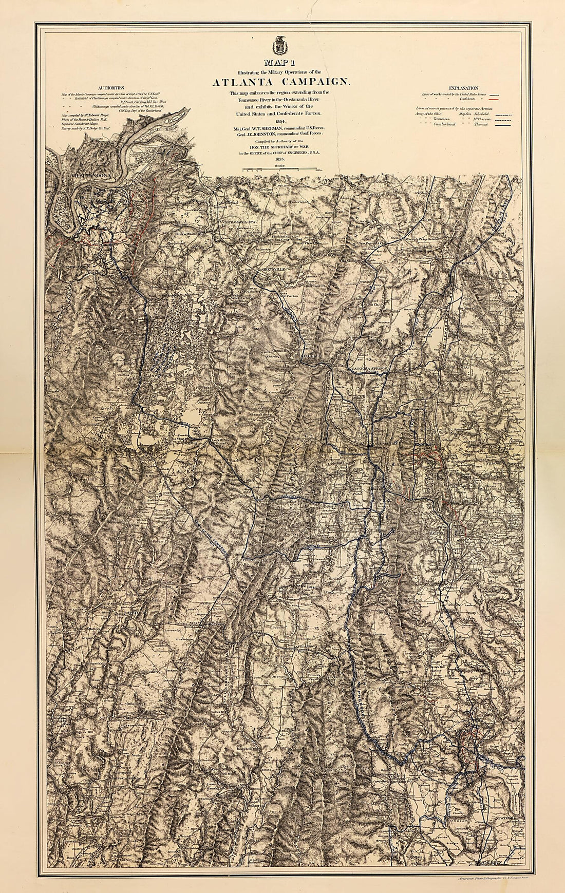 This old map of Atlanta Campaign, Including Tennessee River to the Oostanaula River Region from Military Maps. from 1879 was created by  United States. Army. Corps of Engineers in 1879