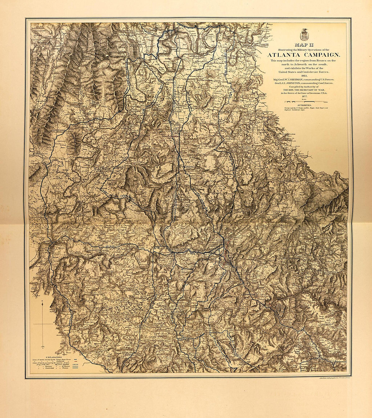 Atlanta Campaign, Includes Region Showing Resaca and Ackworth from Military Maps. 1879 by Relic Map Company