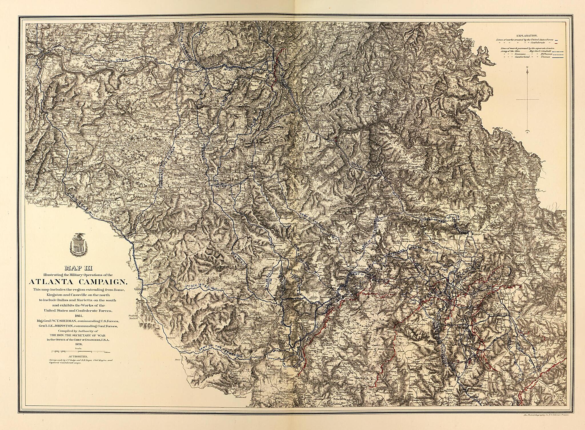 This old map of Atlanta Campaign, Includes Rome, Kingston,and Cassville, and Dallas and Marietta from Military Maps. from 1879 was created by  United States. Army. Corps of Engineers in 1879