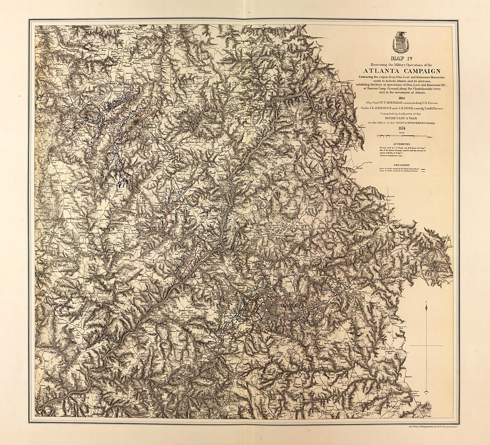 This old map of Atlanta Campaign, Includes Pine, Lost, and Kennesaw Mountains;Smyrna Camp Ground from Military Maps. from 1879 was created by  United States. Army. Corps of Engineers in 1879