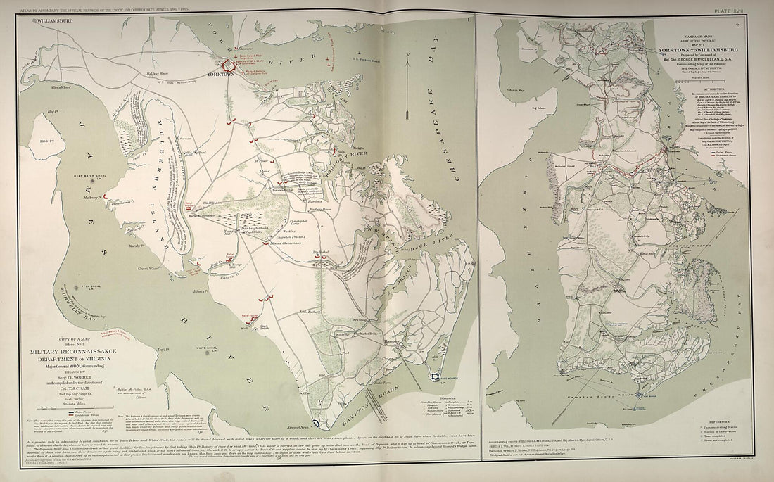 This old map of Yorktown to Williamsburg, Virginia from Rebellion Atlas from 1892 was created by  United States. War Department in 1892