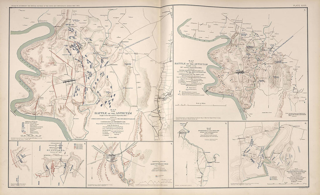 This old map of Antietam, Maryland, Suffolk, Virginia, Gettysburg, Maryland from Rebellion Atlas from 1892 was created by  United States. War Department in 1892