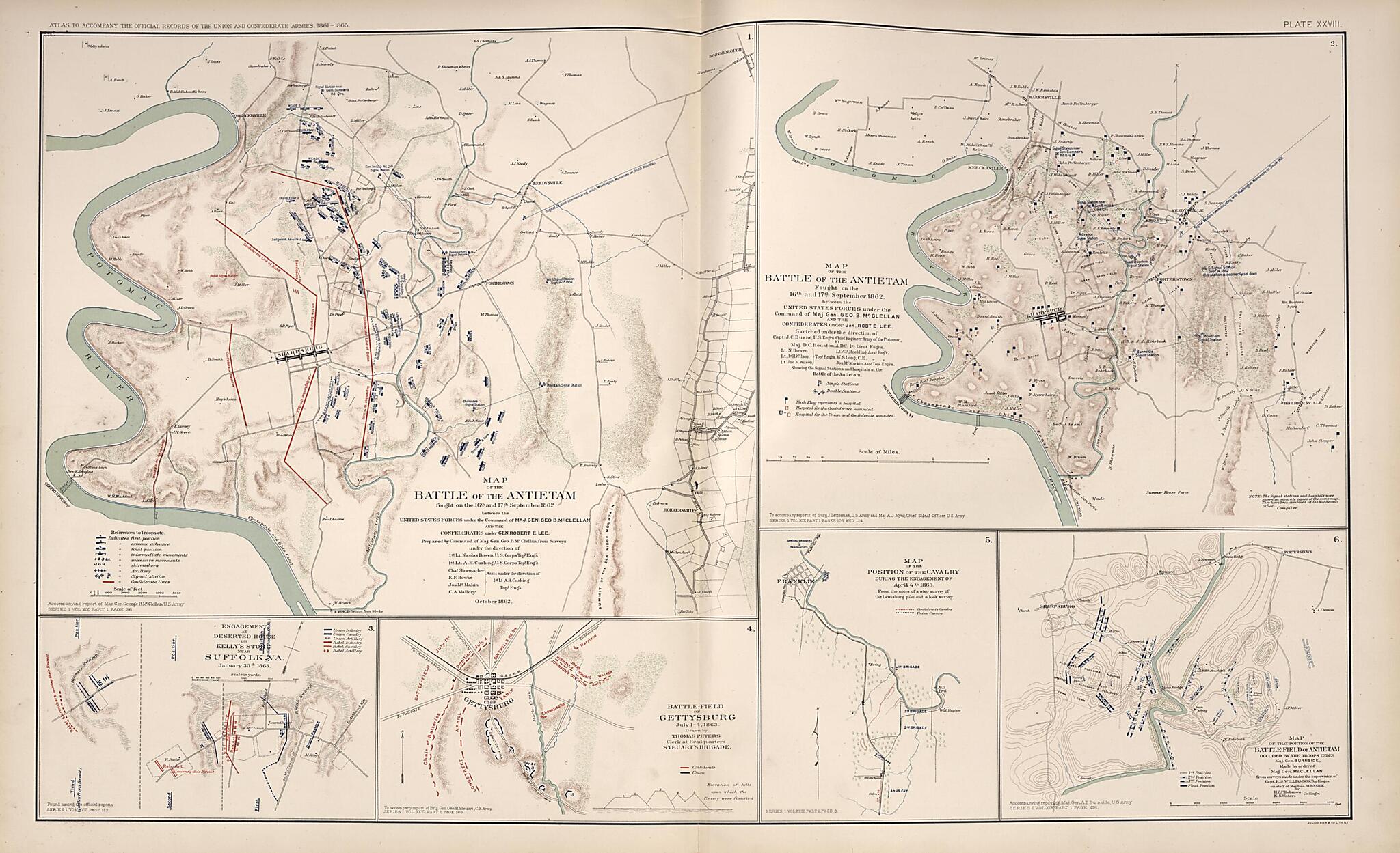 This old map of Antietam, Maryland, Suffolk, Virginia, Gettysburg, Maryland from Rebellion Atlas from 1892 was created by  United States. War Department in 1892