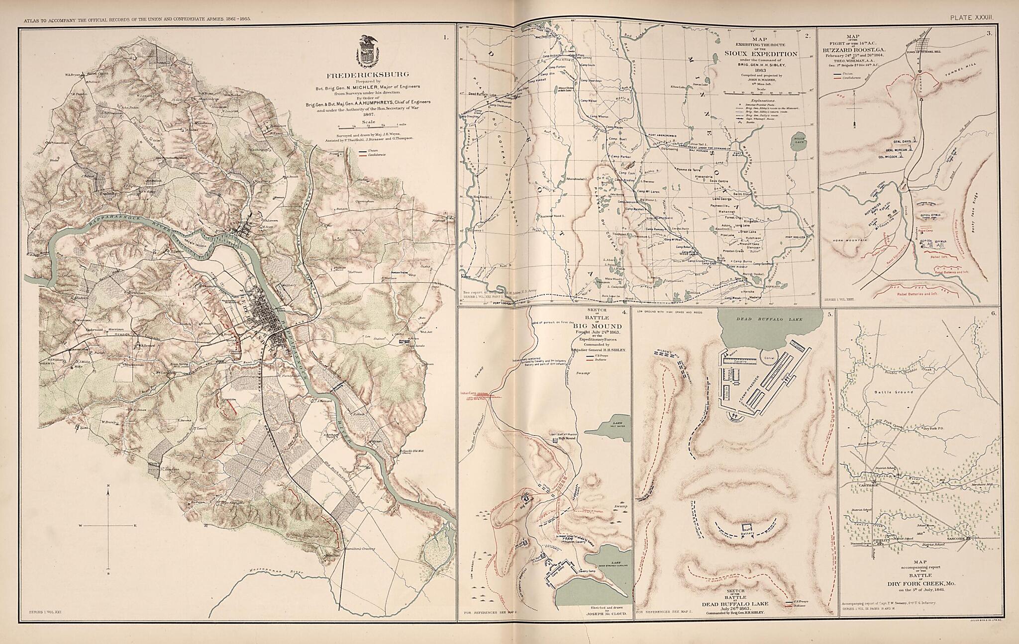 This old map of Fredericksburg, Buzzard Roost, Dry Fork Creek, Dead Buffalo Lake, Big Mound from Rebellion Atlas from 1892 was created by  United States. War Department in 1892