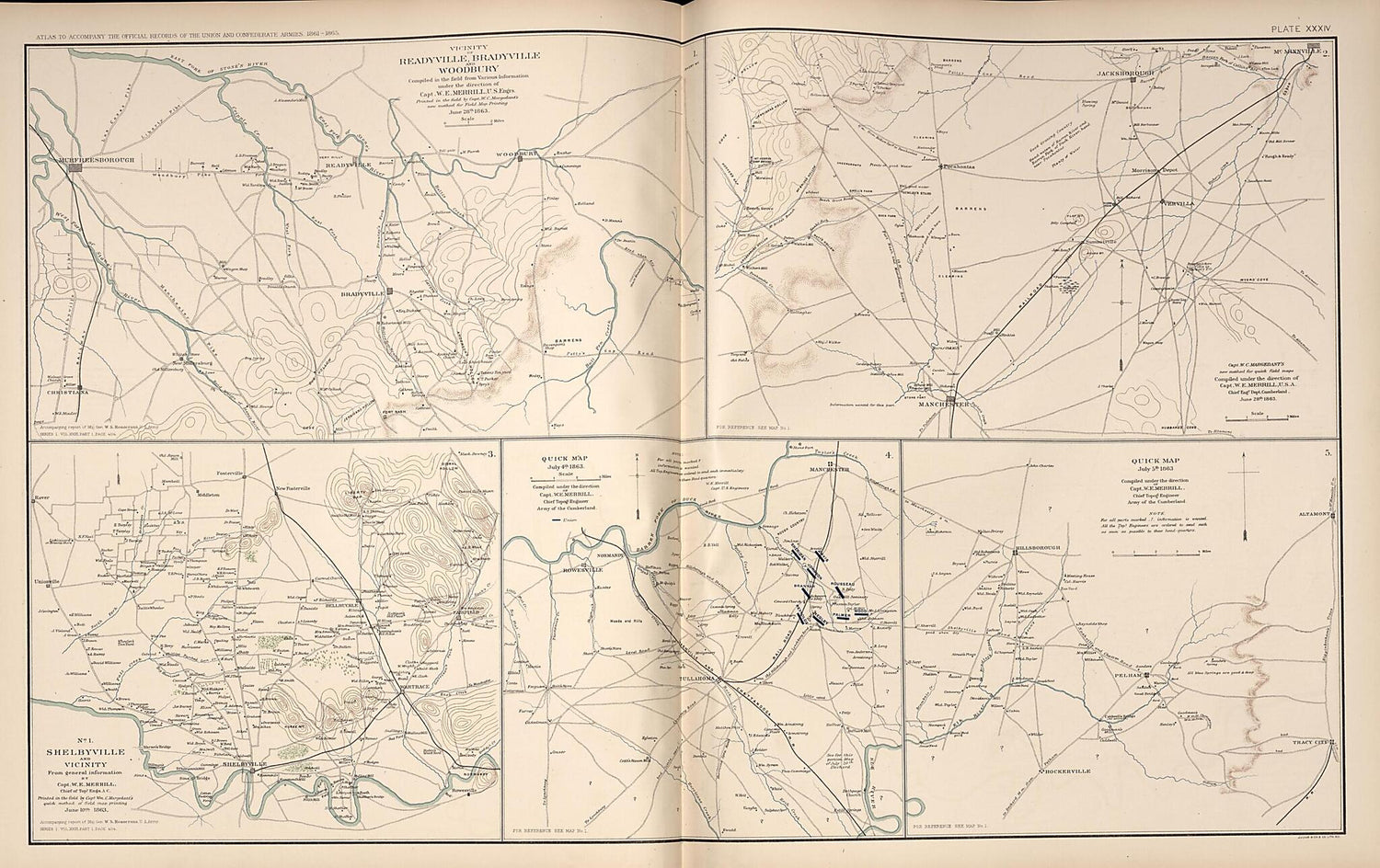 This old map of Readyville, Bradyville,Woodbury, Tennessee, Shelbyville, Tennessee, from Rebellion Atlas from 1892 was created by  United States. War Department in 1892