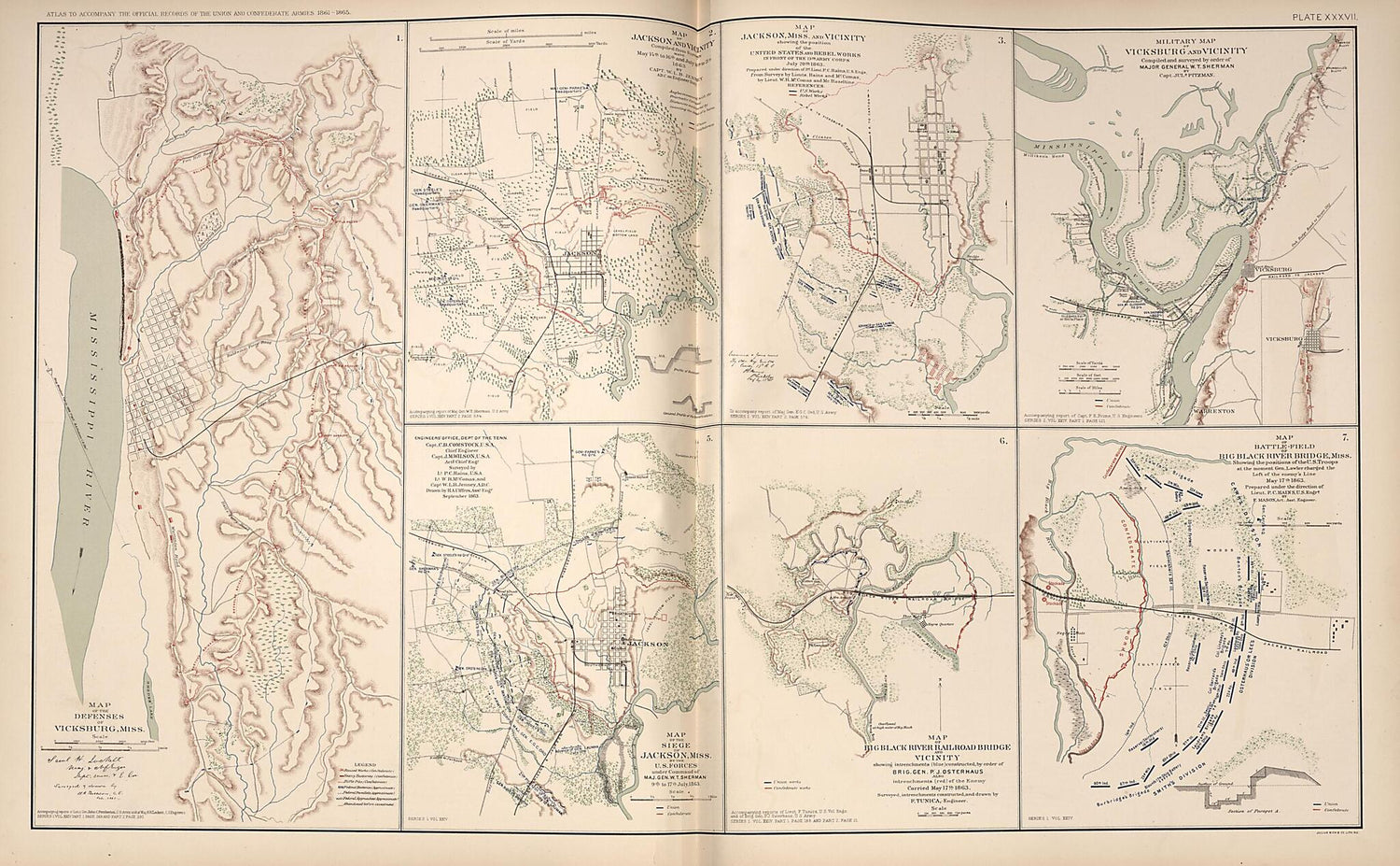 This old map of Vicksburg, Mississippi, Jackson, Mississippi, Big Black River Bridge, Mississippi from Rebellion Atlas from 1892 was created by  United States. War Department in 1892