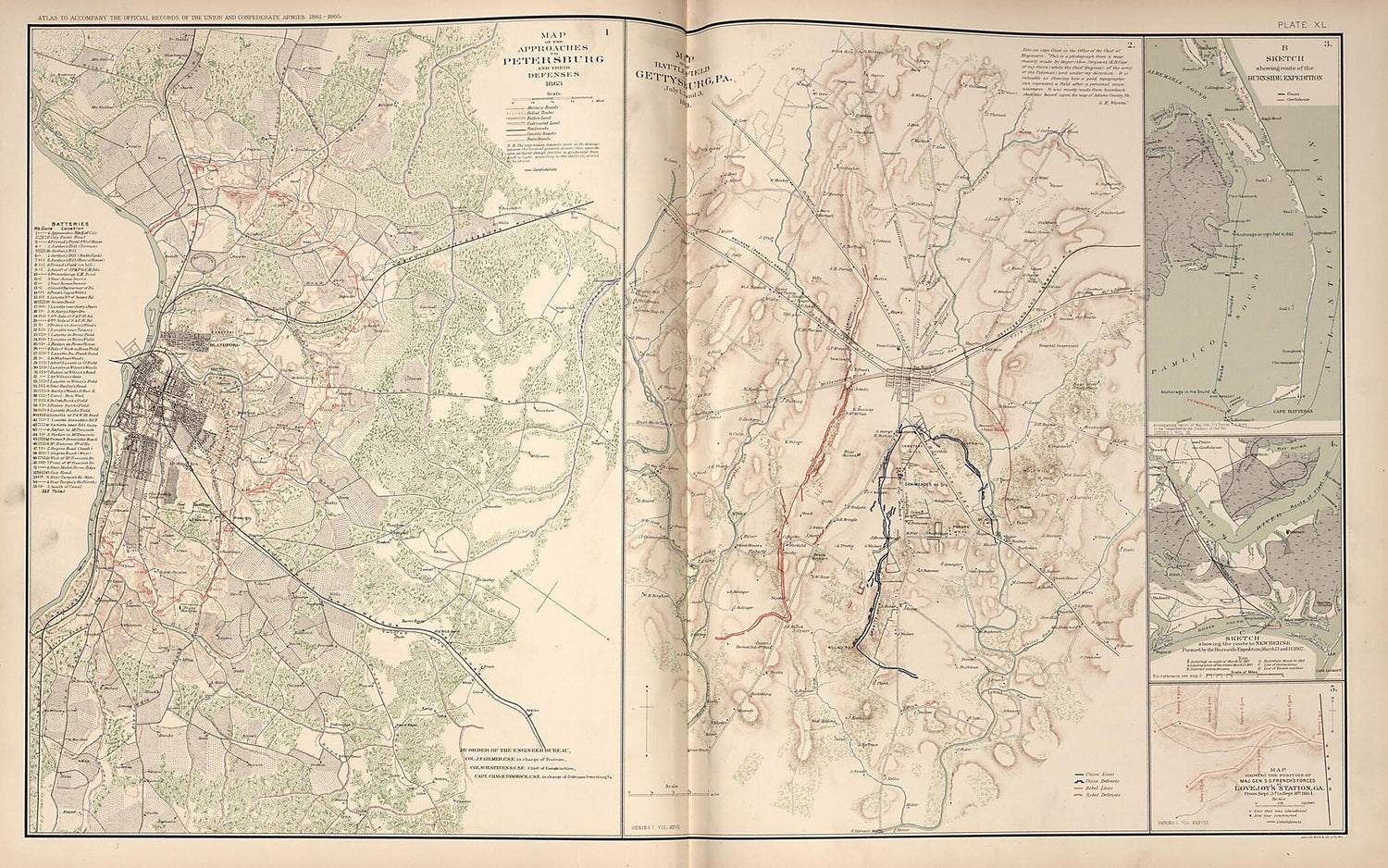 This old map of Petersburg, Virginia, Gettysburg,Pa., Lovejoy&