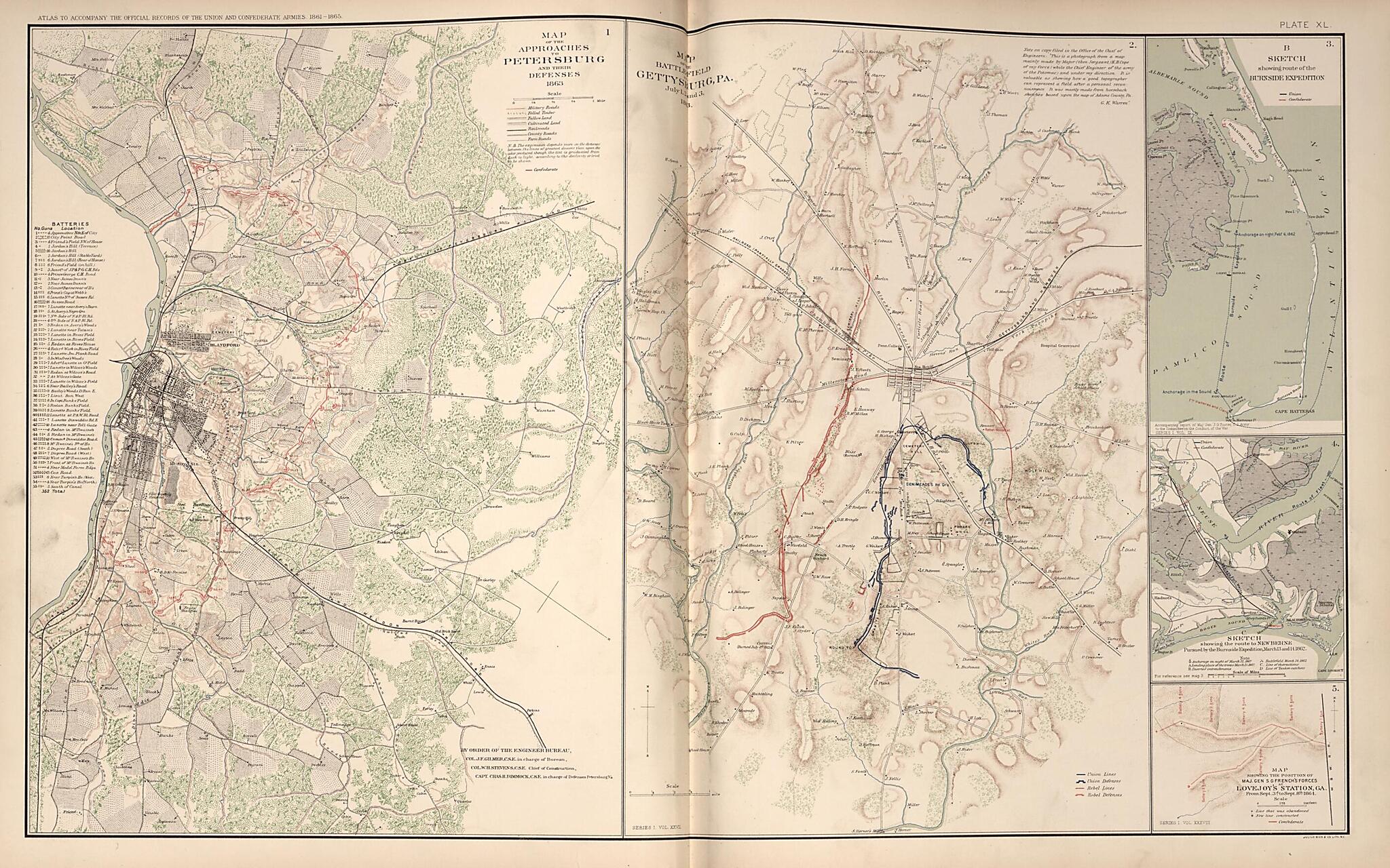 This old map of Petersburg, Virginia, Gettysburg,Pa., Lovejoy&