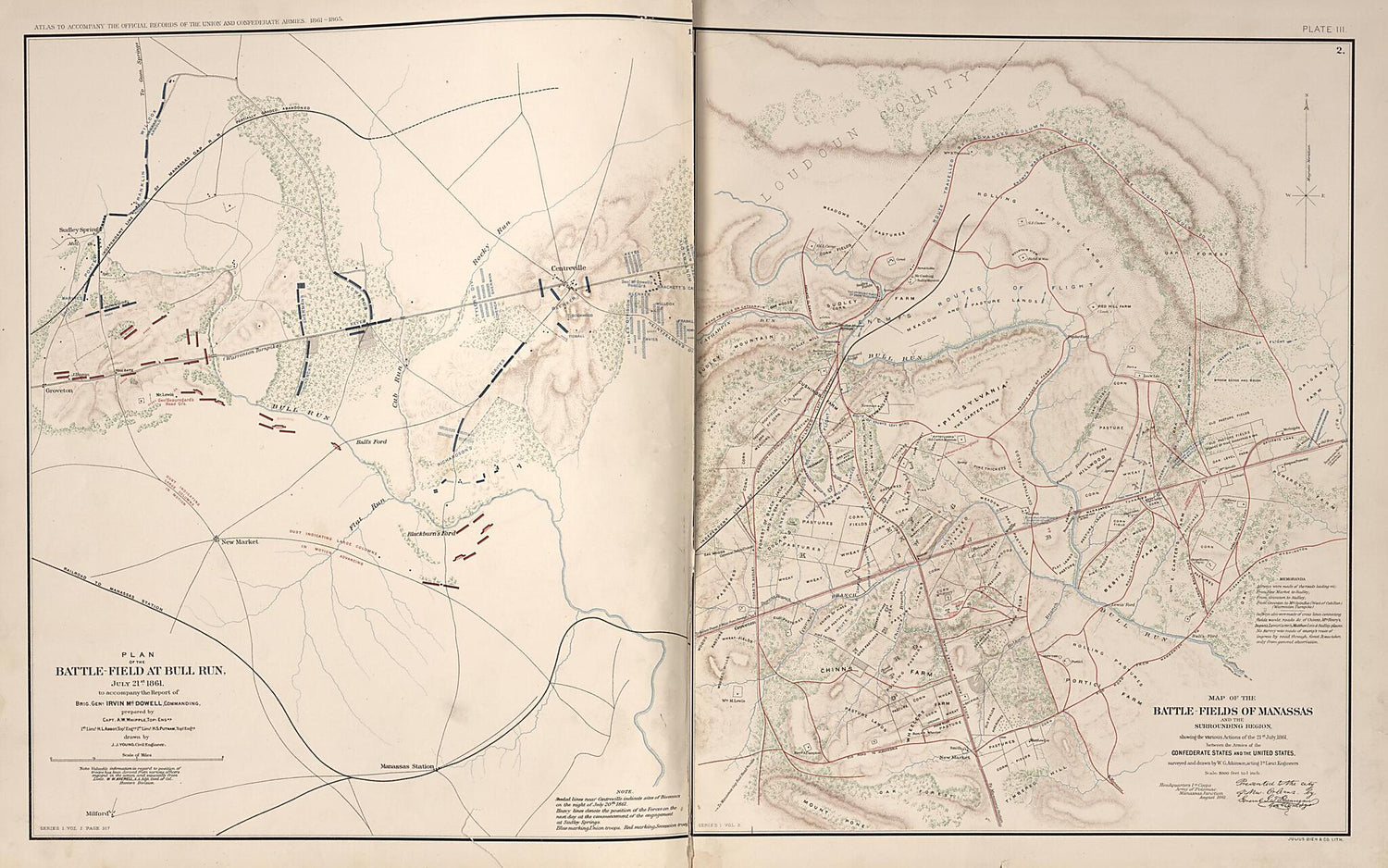 This old map of Battle Fields of Bull Run and Manassas, Virginia from Rebellion Atlas from 1892 was created by  United States. War Department in 1892