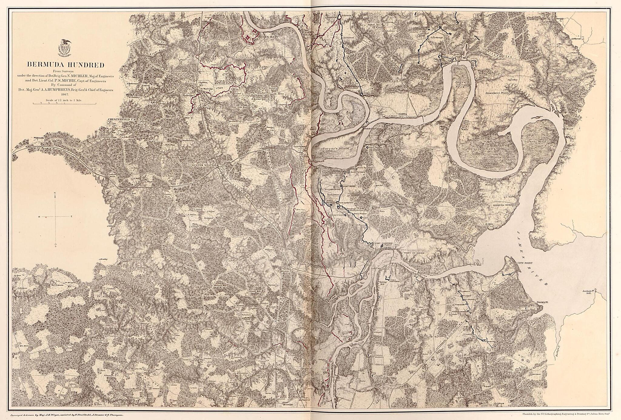 This old map of Bermuda Hundred, 1867 from Military Maps Illustrating the Operations of the Armies of the Potomac &amp; James, May 4th 1864 to April 9th 1865. from 1869 was created by  United States. Army. Corps of Engineers in 1869