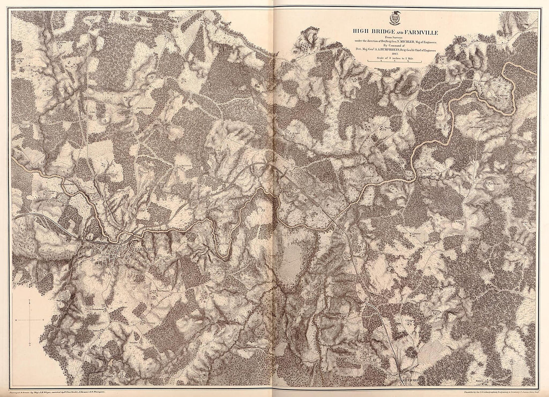 This old map of High Bridge and Farmville, 1867 from Military Maps Illustrating the Operations of the Armies of the Potomac &amp; James, May 4th 1864 to April 9th 1865. from 1869 was created by  United States. Army. Corps of Engineers in 1869