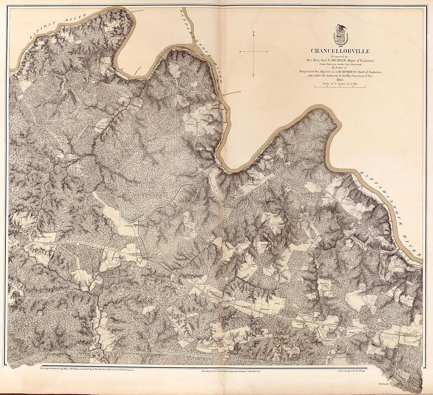 This old map of Chancellorville sic, 1867 from Military Maps Illustrating the Operations of the Armies of the Potomac &amp; James, May 4th 1864 to April 9th 1865. from 1869 was created by  United States. Army. Corps of Engineers in 1869