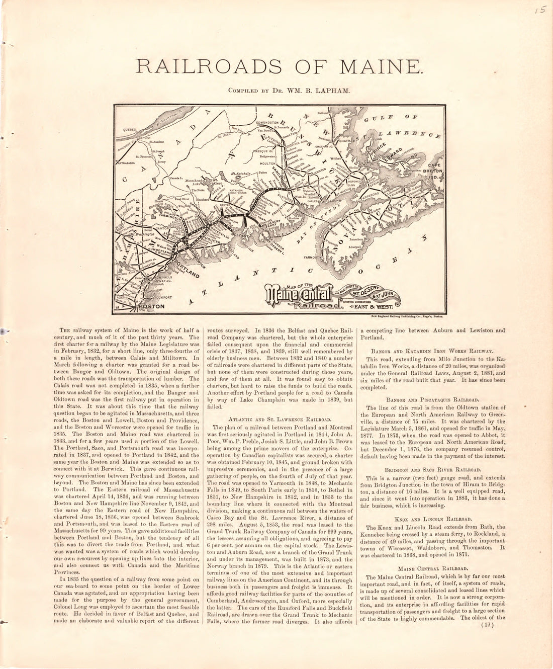 This hand drawn illustration (map) of Railroads of Maine from Colby&
